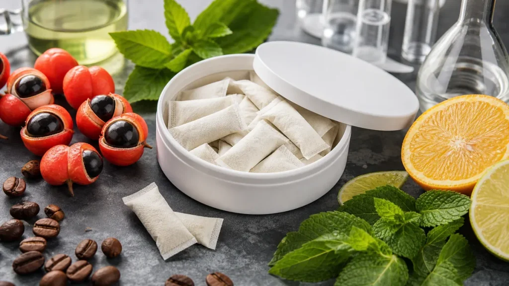 现实的能量口含袋与瓜拉纳和咖啡